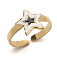 Anel Ajustável Dourado Estrela Preto e Branco em Aço Inoxidável Romanely
