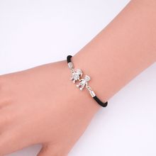 Pulseira Ajustável Menina e Menino Prateada Cordão Preto  com Zircónias em Romanely