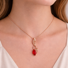 Colar Folhas Rose Gold em Cobre com Zircônia Vermelha