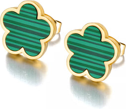 Brincos Flor Verde em Aço Inoxidável Romanely