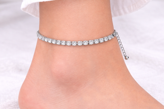 Tornozeleira Strass Prateada com Zircónias em Aço Inoxidável Romanely