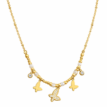 Colar Dourado com Pingentes de Borboleta e Contas em Aço Inoxidável Romanely