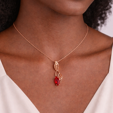 Colar Folhas Rose Gold em Cobre com Zircônia Vermelha