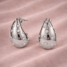 Brincos Gota Prateados em Aço Inoxidável com Zircônias Romanely