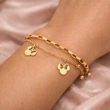 Pulseira Dourada Dupla Ícone com Laço em Aço Inoxidável Romanely