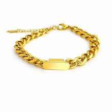 Pulseira Dourada com Placa para Gravação em Aço Inoxidável Romanely