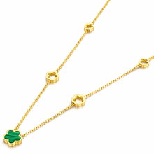 Colar Flor da Sorte Dourado com Detalhe Verde em Aço Inoxidável Romanely