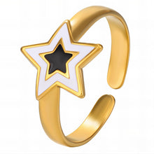 Anel Ajustável Dourado Estrela Preto e Branco em Aço Inoxidável Romanely