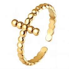 Anel Ajustável Dourado Cruz Ponto em Aço Inoxidável Romanely