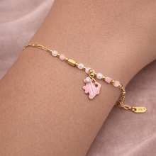 Pulseira Dourada com Peixe Branco e Rosa Fina em Aço Inoxidável Romanely