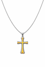 Colar com Pendente Cruz Bicolor em Aço Inoxidável Romanely