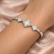 Bracelet Prateada com Trevo Branco com Zircónias em Aço Inoxidável Romanely