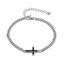 Pulseira Prateada Masculina Cruz Preta em Aço Inoxidável Romanely