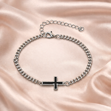 Pulseira Prateada Masculina Cruz Preta em Aço Inoxidável Romanely