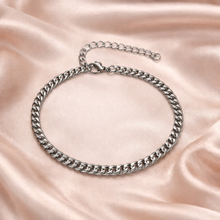 Pulseira Prateada Masculina Malha Cubana Fina em Aço Inoxidável Romanely