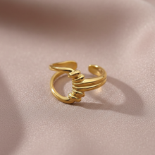 Anel Ajustável Dourado Ruched em Aço Inoxidável Romanely