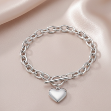 Pulseira Corrente Prateada com Coração em Aço Inoxidável Romanely