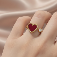 Anel Ajustável Dourado Coração Vermelho com Zircónia em Aço Inoxidável Romanely