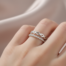 Anel Ajustável Prateado Trançado Duplo em Aço Inoxidável Romanely