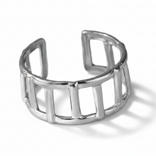 Anel Ajustável Prateado Geométrico em Aço Inoxidável Romanely