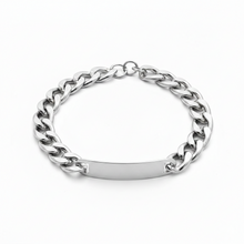 Pulseira Prateada de Elo Grumet com Placa em Aço Inoxidável Romanely