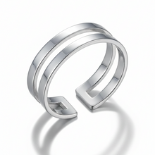 Anel Ajustável Prateado Liso Duplo em Aço Inoxidável Romanely