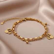 Pulseira Dourada Dupla Ícone com Laço em Aço Inoxidável Romanely