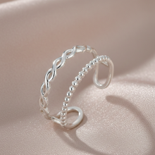 Anel Ajustável Prateado Trançado Duplo em Aço Inoxidável Romanely