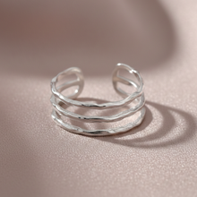 Anel Ajustável Prateado Triplo Rústico em Aço Inoxidável Romanely