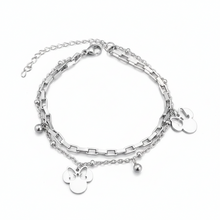 Pulseira Prateada Dupla Ícone com Laço em Aço Inoxidável Romanely