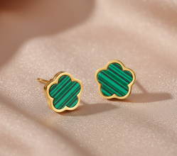 Brincos Flor Verde em Aço Inoxidável Romanely
