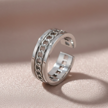 Anel Ajustável Prateado Corrente Imperial em Aço Inoxidável Romanely