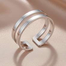 Anel Ajustável Prateado Liso Duplo em Aço Inoxidável Romanely