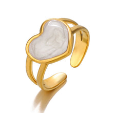 Anel Ajustável Dourado Coração Branco em Aço Inoxidável Romanely