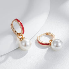 Brincos Vermelho Rose Gold em Cobre com Pérola e Zircônias