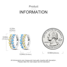 Brincos de Prata S925 Argola com Zircônias Azuis e Amarelas Cravejadas Romanely