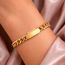 Pulseira Dourada com Placa para Gravação em Aço Inoxidável Romanely