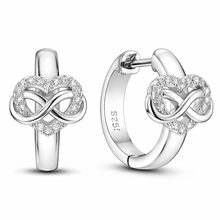 Brincos de Prata S925 Coração Infinito com Zircônias Argola Delicada Romanely