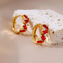 Brincos em Aço Inoxidável com Zirconias Vermelhas