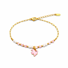 Pulseira Dourada com Peixe Branco e Rosa Fina em Aço Inoxidável Romanely