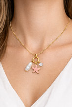 Colar Dourado 3 em 1 com Estrela do Mar Pérola e Diamante em Aço Inoxidável Romanely