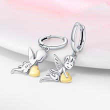 Brincos de Prata S925 Anjo com Coração Dourado de Argola Delicada Romanely