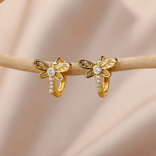 Brincos de Argola Dourados Libelinha com Zircónias em Aço Inoxidável Romanely