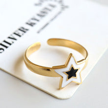 Anel Ajustável Dourado Estrela Preto e Branco em Aço Inoxidável Romanely